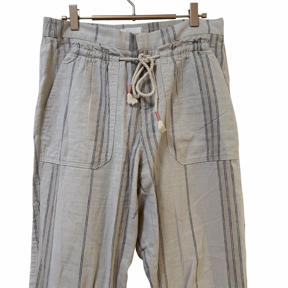 Anthropologie Seashore Stripe Linen Blend Pants Size SP Neutral Preppy Beachy - Picture 2 of 8